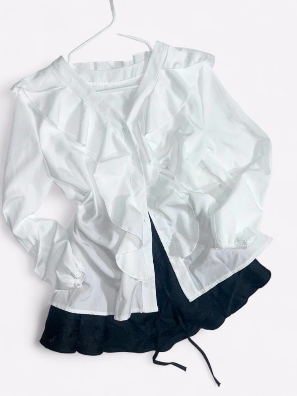 White coquette Ruffle Front Blouse - Women